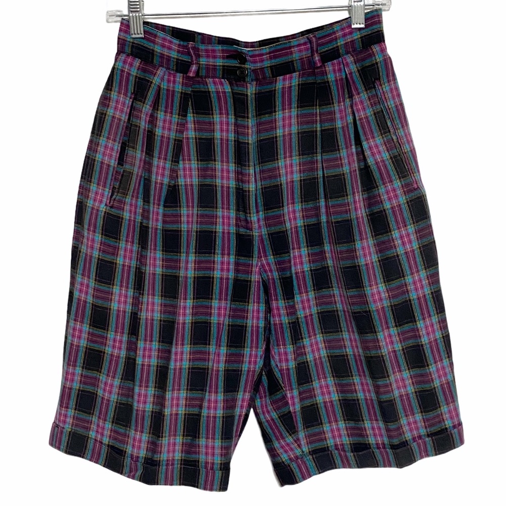Vintage Black & Purple Plaid High Waisted Shorts